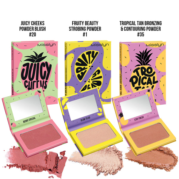 FRUITY BEAUTY STROBING POWDER & TROPICAL TAN BRONZING AND CONTOURING POWDER & POWDER BLUSH